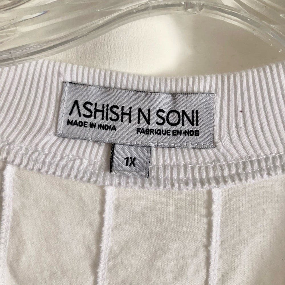 Anthropologie Ashish N Soni White Baby Doll Swing Top Poplin v neck cropped  1X - Picture 9 of 11